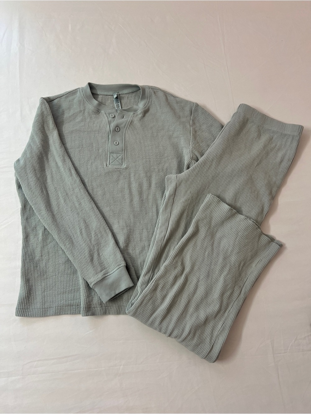 SKIMS Heavy Waffle Long Sleeve Top + Straight Leg Pants Set